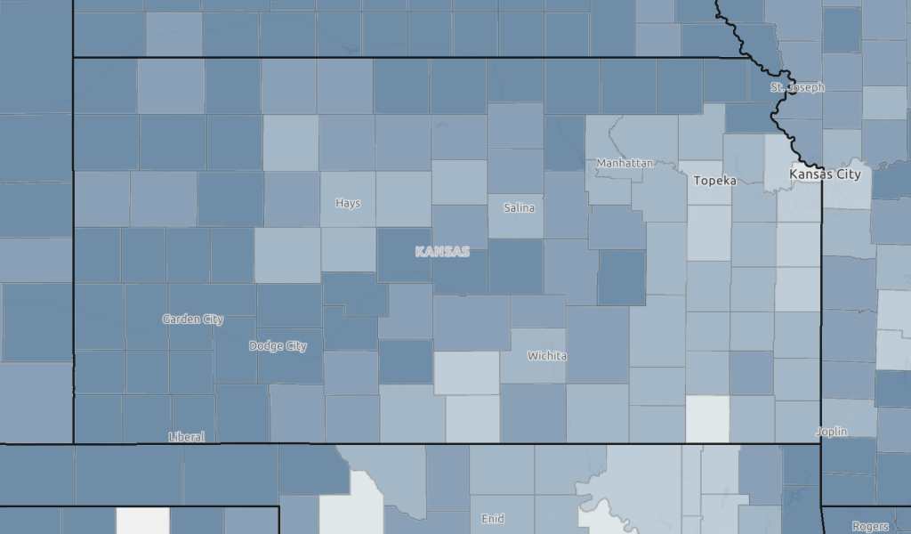 A map of average farm income by county.