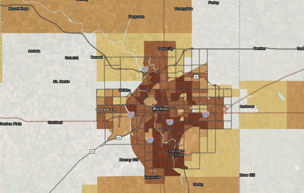 A map of Wichita showing rates of business vacancy.