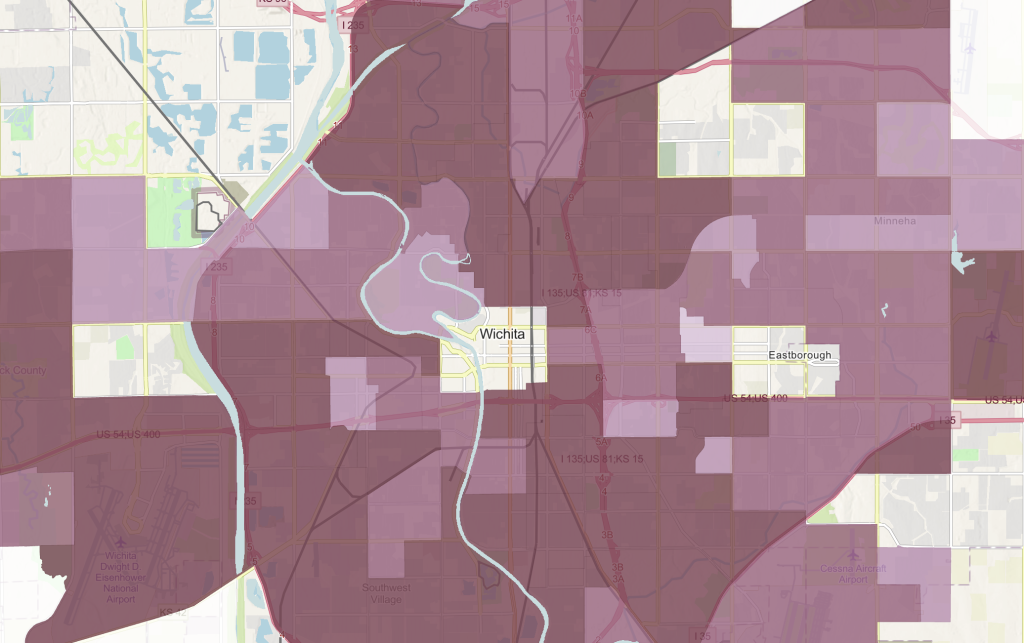 A map of Wichita showing business vacancies.