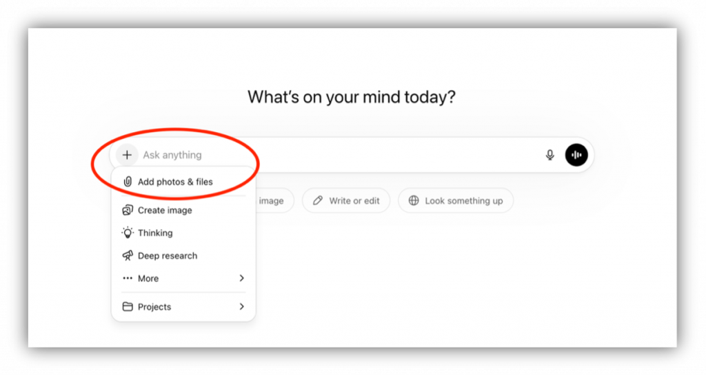 Highlighting document upload button in ChatGPT